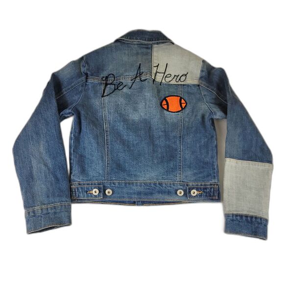Cat & Jack Boy's "Be A Hero"  Blue Denim Patch Jacket Size Medium 8/10 - Picture 8 of 11
